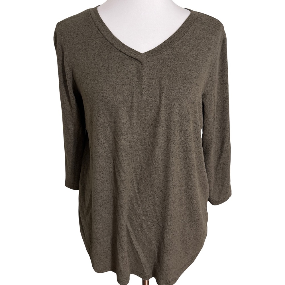 Moa Moa Olive 3/4 Sleeve V Neck Top